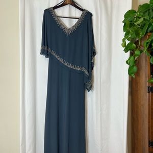 Jkara floor length long blue grey dress size 8